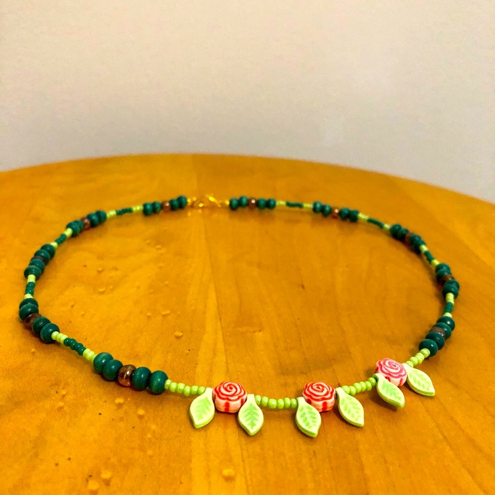 Beaded Flower Garden Choker Necklace